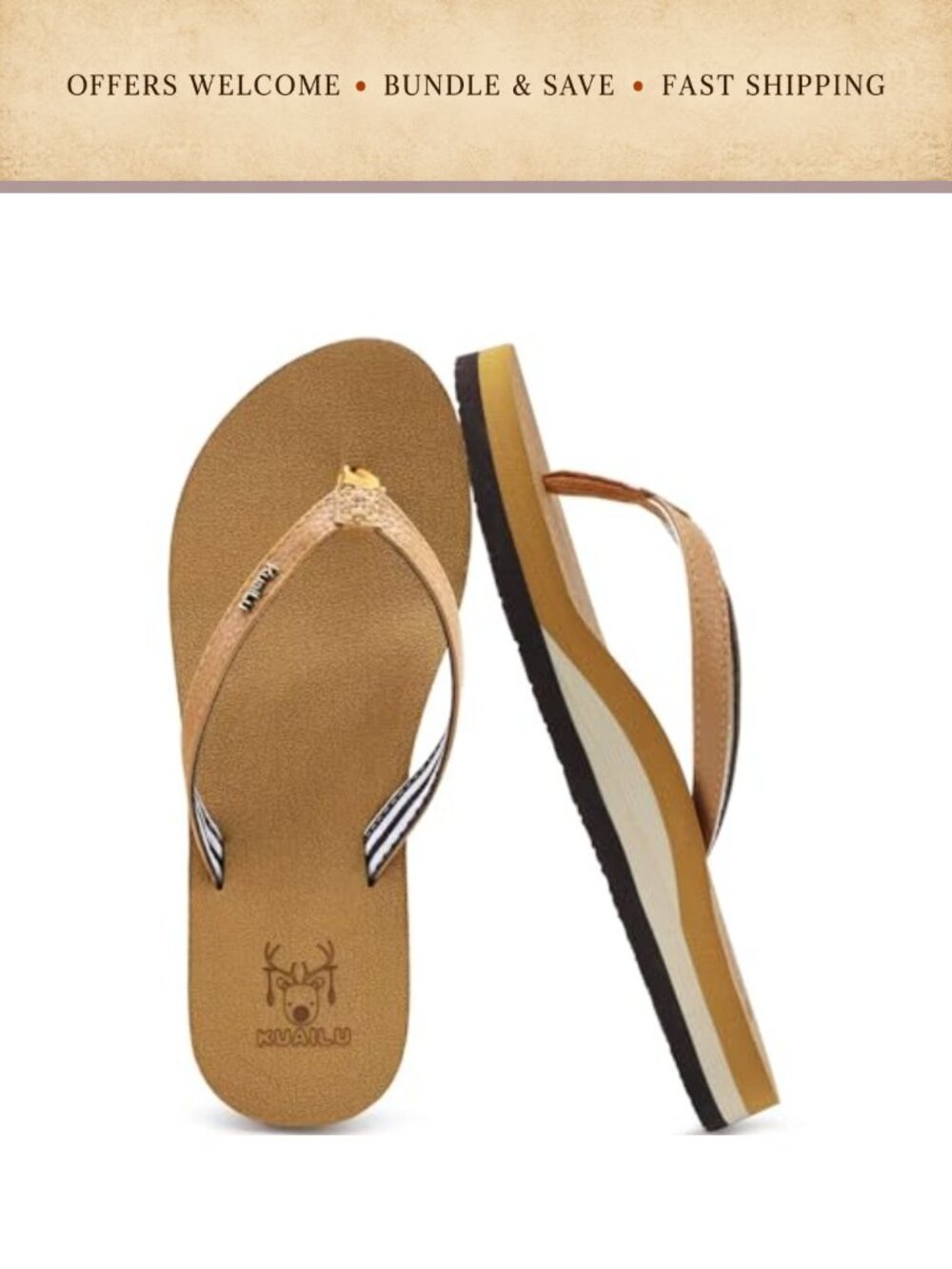 Faux Leather Thong Flip Flops Arch Support Cushioned Sandals